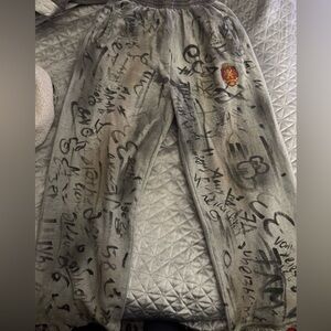 Gray Graffiti Sweatpants with Red Patch